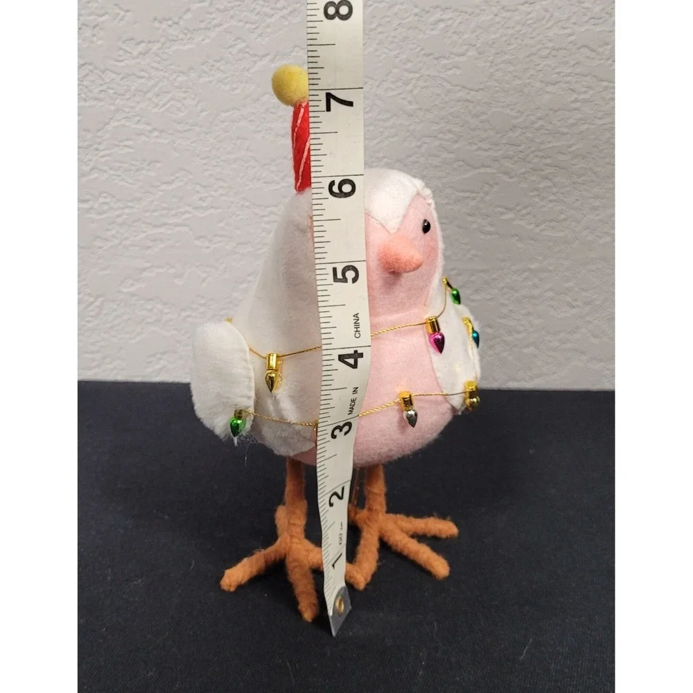 Featherly Friends Fabric Bird Christmas Figurine with String Lights Tinsel 2023